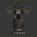 Rusted Worn Industrial Mechanical Device With Metal Structure Multiple Components And Circular Base