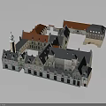 Traditional European Architecture Complex With Red Roofs Central Tower And Courtyard
