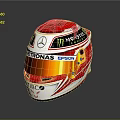 Red And White Racing Helmet With Mercedes PETRONAS Epson Hilco Sponsor Logos