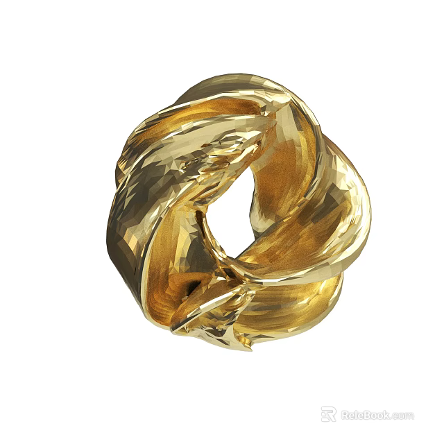 Shiny Golden Twisted Knot Loop Decorative Ornament With Metallic Finish 3d model 