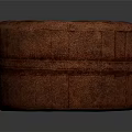Round Brown Leather Tufted Ottoman With Classic Design For Living Room Decor
