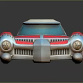 Red Retro Futuristic Car With Streamlined Body White Roof And Silver Accents