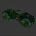 Futuristic Motorcycle with Blue Glowing Elements Sleek Black Body and Round Reflective Wheels