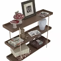 Wooden Decorative Display Cabinet With Mushroom Decor Zebra Art Books Striped Vase And Woven Basket