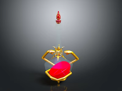 Golden Decorative Ornament Stand With Red Sphere And Crimson Pendant Design 3d model