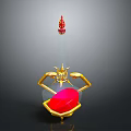 Golden Decorative Ornament Stand With Red Sphere And Crimson Pendant Design