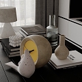 Modern Dining Table Ornaments Alarm Clock Table Lamp Wine Books 3d model