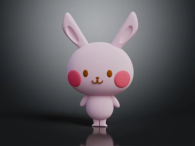 Cute Pink Rabbit Doll with Big Ears Blush Cheeks and Smooth 3D Rendered Standing Pose 3d model