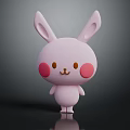 Cute Pink Rabbit Doll with Big Ears Blush Cheeks and Smooth 3D Rendered Standing Pose 3d model