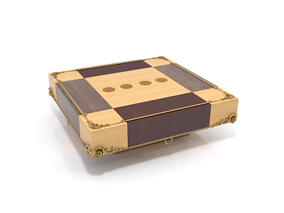 Elegant Wooden Coffee Table With Color Block Pattern Golden Carved Legs And Circular Top Holes 3d model