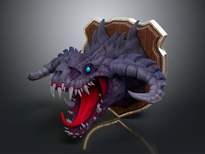 Game Movie Character Purple Dragon Head Featuring Blue Eyes Open Mouth And Sharp Fangs 3d model
