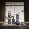 New Chinese-style Carved Stone Pillar New Chinese-style Landscape Landscape Ornaments Horse-tied Stone 3d model