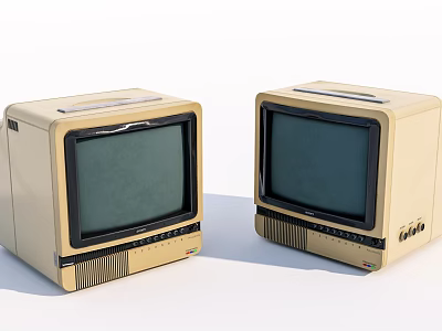 Two Vintage Beige Televisions With Classic Boxy Design And Old-fashioned Screens 3d model