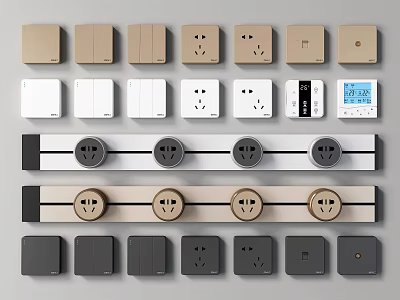 Modern Home Switch Panels in Different Colors and Designs with Sockets and Smart Control 3d model