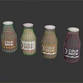 Assorted Cold Brew Coffee Glass Bottles With White Caps And Different Colors