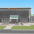 Modern Commercial Building Featuring White Exterior Glass Windows Green Roof And Parking Area