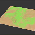 Square Tan Terrain Model With Mountain Ridges And Valley Undulations On Dark Background 3d model