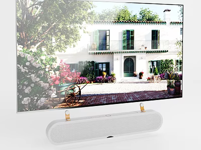 Garden Landscape With White Building Green Shutters Cobblestone Path And Flowers 3d model