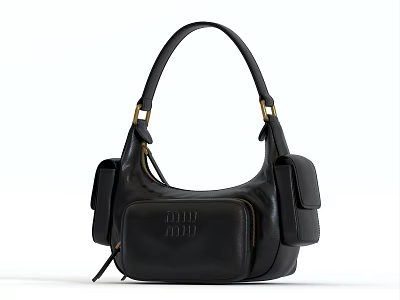 Chic Black Leather Handbag Featuring Gold Hardware Structured Shape and Spacious Interior 3d model