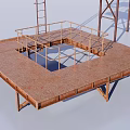 Intricate Modern Staircase Design With Multiple Platforms And Connected Walkways 3d model
