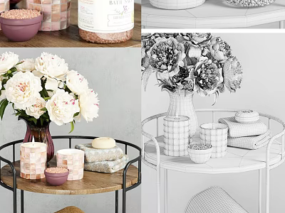 Elegant Bathroom Accessories With Soap Dishes Storage Trays And Decorative Flowers 3d model