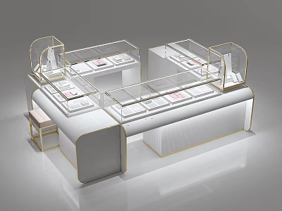 Modern Showcase Shelves With Transparent Glass Display And Golden Frame Design 3d model