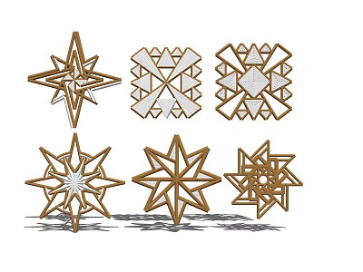 Various Geometric Wall Decor with Star Snowflake and Spiral Patterns 3d model