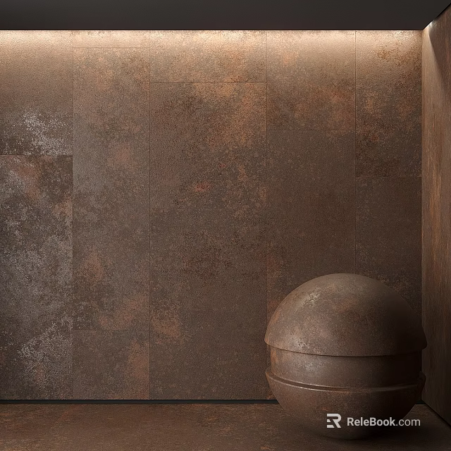 Rust Colored Metallic Component with Textured Surface on Wall and Industrial Appeal 3d model