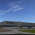 Modern Industrial Factory Building Exterior With White Gray Facade Large Windows And Surrounding Road