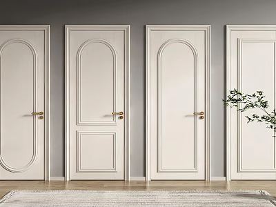 White Hinged Doors With Various Panel Designs And Gold Handles For Modern Interior 3d model