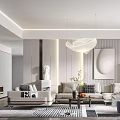 Modern Living Room Interior Design With Sectional Sofa Coffee Table Pendant Light And Decorative Artwork