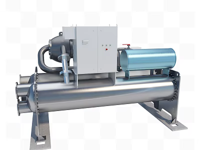 Industrial Water Chiller Equipment With White Control Box Blue Cylindrical Component And Silver Tubular Structure 3d model