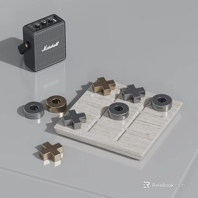 Elegant Decorative Ornament Set With Cross Shaped Metal Pieces And Circular Rings On Wooden Base 3d model 