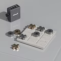 Elegant Decorative Ornament Set With Cross Shaped Metal Pieces And Circular Rings On Wooden Base
