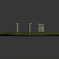 Natural Wood And Stone Outdoor Structures Set On Lush Green Grassland Area