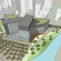 Modern Office Building Complex With Green Roof Glass Facade And Urban Landscape