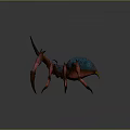 3D Model Spider With Blue Green Body And Red Textured Legs On Gray Background