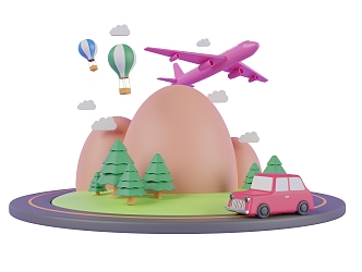 Modern Aircraft Car Hot Air Balloon Cartoon Scene Animation Scene 3d model