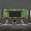 Modern Conference Room Interior With Large Meeting Table Ergonomic Chairs And Green Plant Wall