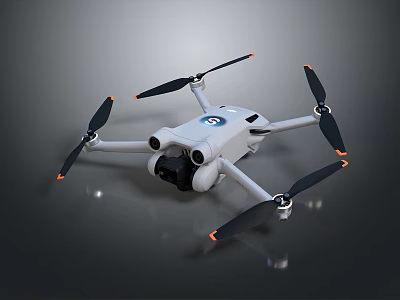 White Drone With Four Propellers And Camera Design Details 3d model