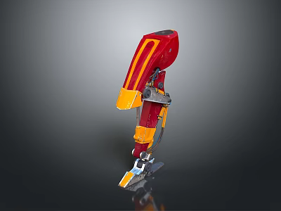 Red And Yellow Mechanical Arm With Metal Structure For Industrial Use 3d model