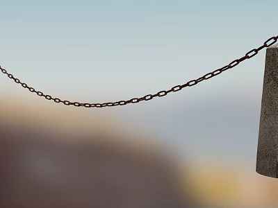Rustic Chain Link Fence With Stone Post Set Against Outdoor Sky Background 3d model