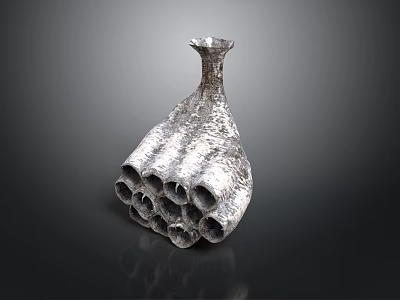 Artistic Silver Vase With Unique Tubular Structures And Textured Surface Design 3d model
