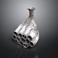 Artistic Silver Vase With Unique Tubular Structures And Textured Surface Design