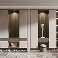 Modern Shoe Cabinet Design With Storage Space Decorative Figurines And Organized Shoes