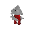 Cute Cartoon Character With Cloud Shaped Head And Red Body White Cloud Details