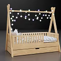 Cozy Wooden Baby Crib With Hanging String Lights And Storage Drawer