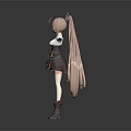 Anime Style Character With Pink Long Hair Horns White Top And Colorful Skirt Arms Outstretched