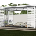 Modern White Garden Pergola with Outdoor Sofa Cushions and Greenery Setting