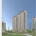 High Rise Modern Residential Building With Light Facade Balconies And Surrounding Trees